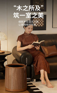 复古木纹垃圾桶带盖滑轮客厅家用中古风卧室厨房卫生间大容量纸篓