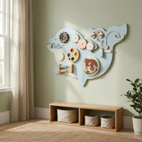 Dolphin Wall Board Interactive Wooden Activity Panel Light Blue and White Wooden Activity Panel