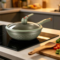 Wok with Glass Lid Nonstick Wok Pan with Lid Spacious Stir Fry Pan for Home Cooks, Induction Cooktop, Kitchen