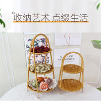 跨境多层仿藤编织果盘客厅下午茶家用零食盘糖果点心托盘收纳筐