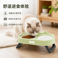 亚马逊新品高脚折叠猫耳双碗宠物进食一体双碗防打翻猫咪喂食碗