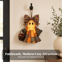 Rustic Specter Ornament with Basket | Warm Yellow Illuminated Body, Hanging specter Ornament, for Front Door