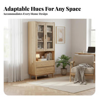 Minimalist Design Hutch Cabinet with Drawers Large Capacity Tall Glass-Door Cabinet with Drawers Bookshelf for Book Lovers, Homeowners, Collectors, Study Room, Bedroom, Kitchen