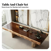 Unfinished Border Slab Dining Set Chinese Form & Arrangement Modern Statement Table Grain Pattern Indoor Furnishing for Infusion Aficionados, Home