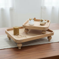 Wooden Pedestal Tray French Footed Serving Platter Wood Farmhouse Decorative Tray for Living Room, Kitchen, Party