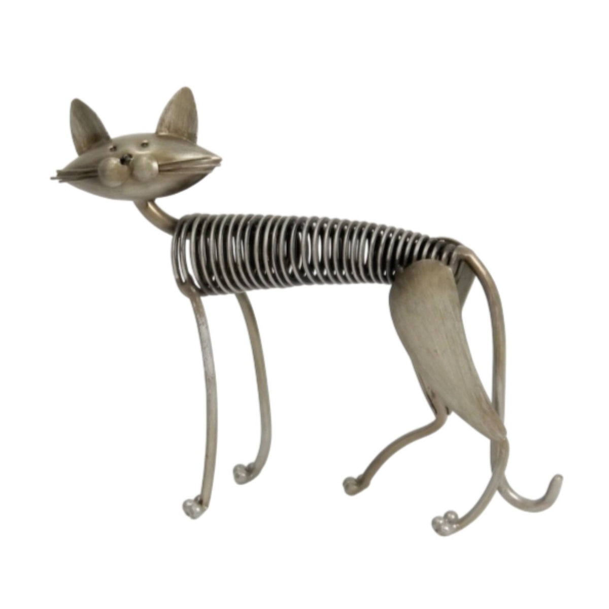 Figurine with Spring Body Bronze Cat Figurine Whimsical for Office, Entryway