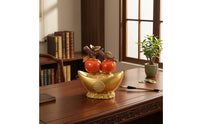Gilded Wealth Vessel Bowl with Persimmons Wealth Tabletop Decoration Traditional Sculpture for Housewarming
