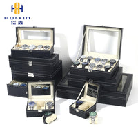Leather Watch Box with Transparent Window, 10-Slot, Black