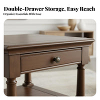 Hardwood Wood double-level Square Stand USA-inspired Country design Side Table Walnut Color Household Furniture Multipurpose Use for Apartment Dwellers, Interior Decorators, Living Room, Bedroom, Entryway, Office