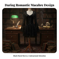 Black Bell Sleeve Dress Vintage Inspired Lace Sleeve Goth Dress for Cosplayers