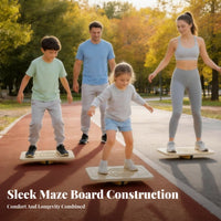 Anti-Slip Bottom Maze Balance Board Engraved Foot Outlines Wooden Balance Board Steel Balls Exercise Equipment Rounded Corners