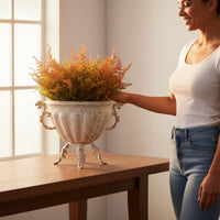 French Style Trophy Vase Ornate Handles Trophy Vase Rustic Distressed Metal Planter for Tabletop