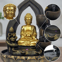 Stone-Like Tabletop Water Fountain Small Sitting Buddha Fountain Zen-Style Ornament Meditative for Desk, Living Room