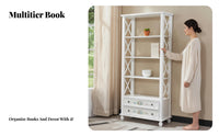 timeless-inspired aesthetic Distressed Painted Etagere accessiblerear Design bookcase adaptable Use Display Shelf Sturdy Construction for Guesthouse Owners, Interior Decorators, Living Room, Home Office, Entryway, Hallway
