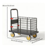 Foldable Utility Cart Quiet Rolling Cart with Wire Enclosure Portable