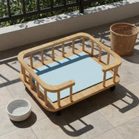 Wooden Pet Bed with Fence Breathable Raised Cat and Dog Lounger Moisture-Proof