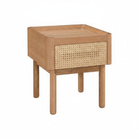 Rattan Nightstand Woven Drawer Fronts Rattan Bedside Table 2 Drawers Multi-Level Storage for Guest Room, Small Spaces, Hallway