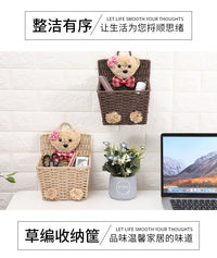 Woven Willow Cartoon Bear Hanging Basket for Storage