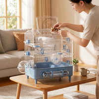 Large Hamster Cage for Hamsters, 2-Level Acrylic Syrian Hamster Cage with Tunnels, Full Transparent Rectangular Shape for Indoor Use, Detachable