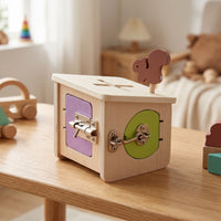 Natural Wooden Shape Sorter with Locks Educational Child-Centered Busy Box Interactive Wooden Shape Sorter Sturdy for Toddlers