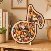 跨境新品Musical Note Jigsaw Puzzle音符乐器拼图木质工艺品摆件
