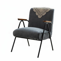 Iron Frame Armchair Minimalist Design Cushioned Lounge Chair Space-Saving Size Retro Design for Adults, Balcony, Bedroom