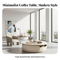 Wavy Pedestal circular table Cream design Aesthetic Household Furniture Space-Saving adaptable Use for Living Room, Lounge Area