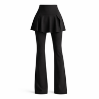 Gym Leggings for Women with High Waist and Side Pockets, Flared Trousers for Workout, Compression Pants with Faux Two Piece Design