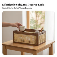 Wood Frame Woven container Japanese and design Wood Frame Woven Crate Handwoven adaptable for Office Workers, Students, Bathroom