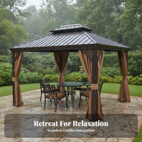 Fourfour-Leg Outdoor Canopy Waterproof Patio Sun Cover Weather Resistant Rigid-Roof Gazebo for Garden Enthusiasts, Party Hosts, Backyard, Poolside