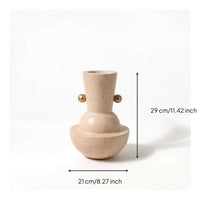 Marble Vase with Metal Accents Minimalist Sculptural Vase Sturdy for Living Room