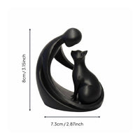 Person Hugging Cat Statue Tabletop Ornament Abstract Pet Sculpture for Bookshelf