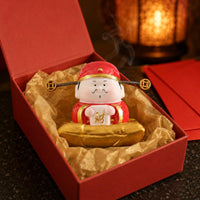 Smiling Wealth God Figure Spring Wire Wealth Deity Statue Small Size Feng Shui Ornament