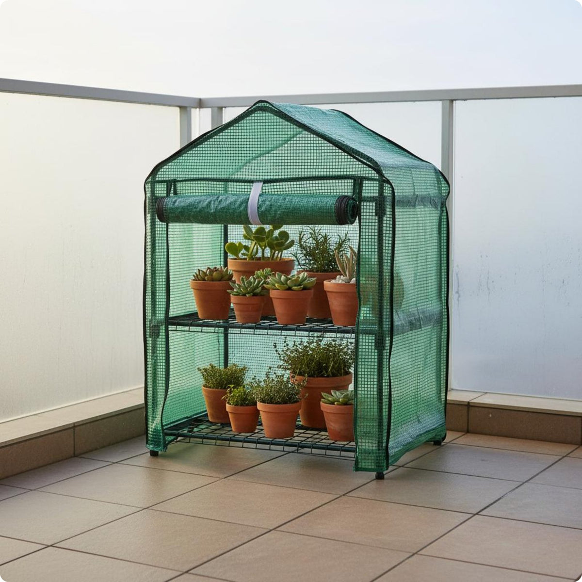 2 Tier Greenhouse Waterproof Balcony Greenhouse Tent Space-Saving Plant Shelter for Patio