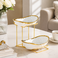 Afternoon Tea Cake Plate, 2-Tier, Ceramic, White, Hammered Pattern, For Birthday Parties