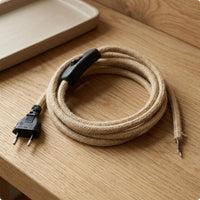 Europlug Power Cord Stripped Wire Ends Braided Lamp Cord Electrical Accessory Rustic