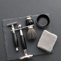 Shaving Set with Stand Chrome-Finished Shaving Implement and Brush Set Manual Shaving Kit with Brush for Men, Washroom, Travel