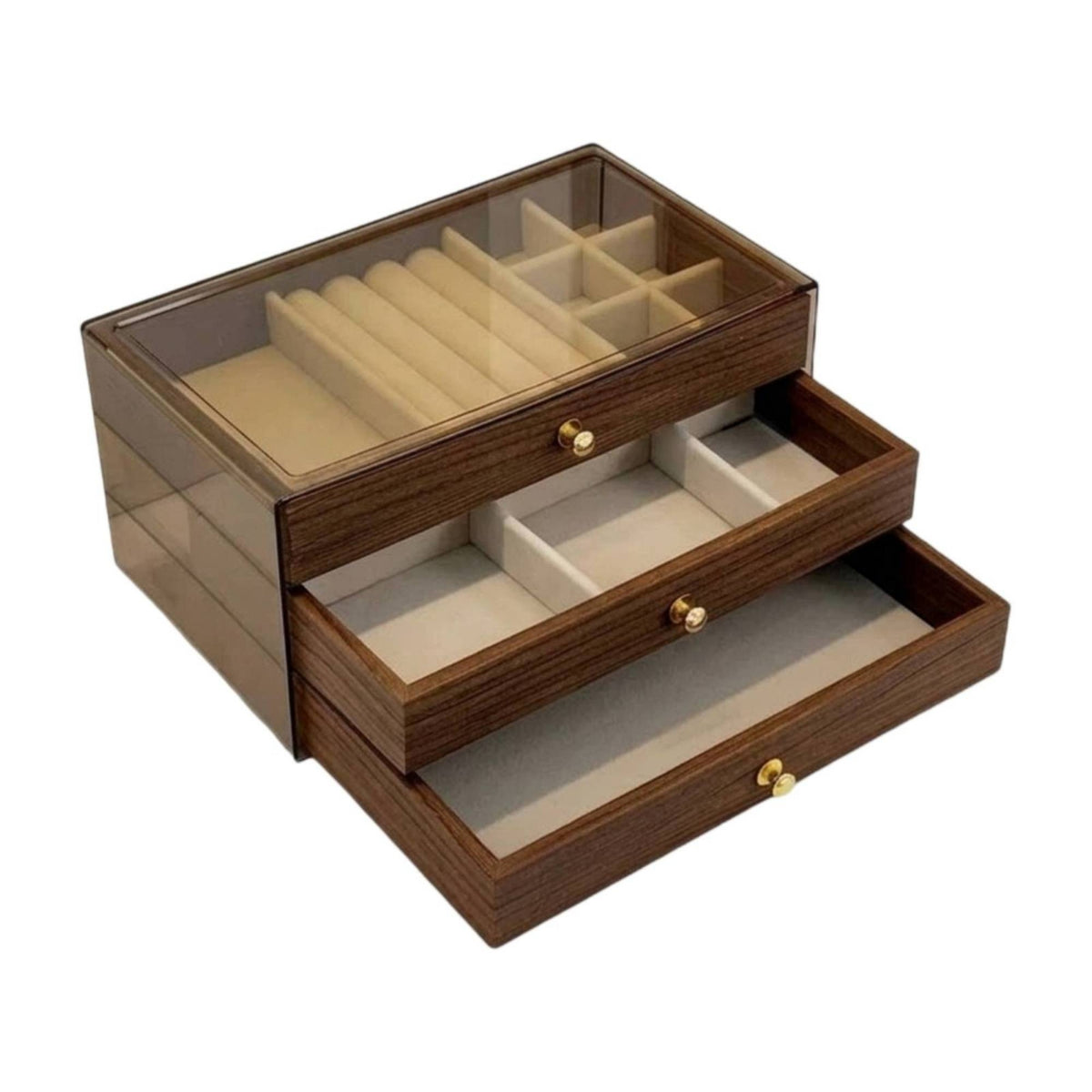 Jewelry Box with Drawers Clear Jewelry Box with Glass Lid Elegant for Collectors