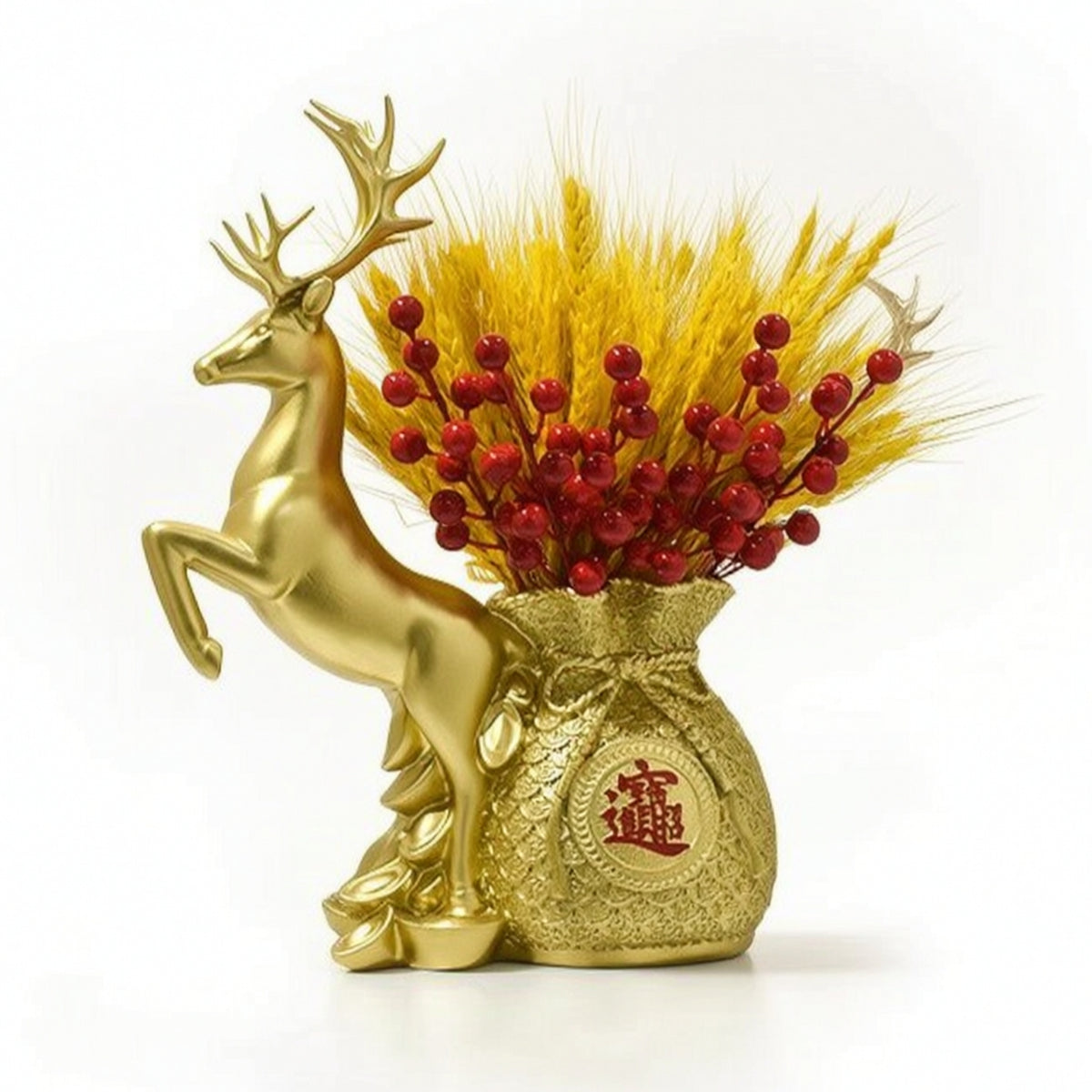 Vase with Deer Figure Gold-Toned Tabletop Decor Elegant for Entryway