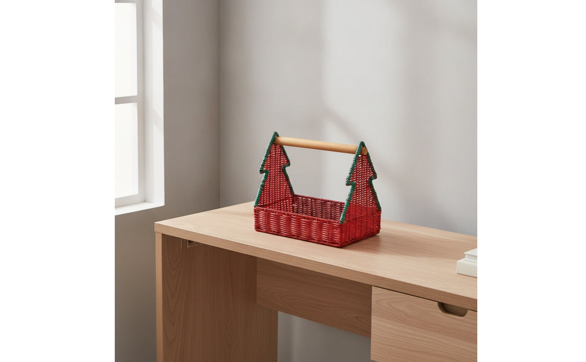 Woven Basket with Wooden Handle Decorative Christmas Tree Basket Multifunctional for Holiday Gifting