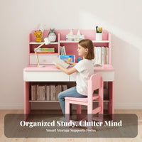 1 Piece Children Study Desk with Hutch Kids Desk and Chair Set Children Activity Table Homework Station Sturdy Artificial Board Rounded Edges Suitable for Gift Giving Home Decoration Study Room