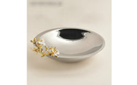 Decorative Fruit Bowl Stainless Steel Fruit Bowl with Ornament Silver Decorative Tray with Ornament for Sideboard