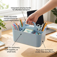 Desk Storage Organizer with Compartments, Desktop Box with Portable Handle for Home Office, Makeup for Students
