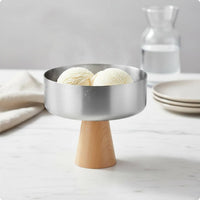 Pedestal Dessert Bowl Food Walnut Wood Pedestal Bowl Modern Look Stainless Steel Dessert Cup for Hotel