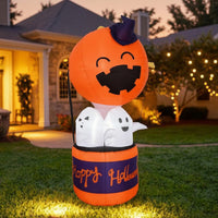 Inflatable Hot-Air Balloon Freestanding Pumpkin Inflatable with Ghosts Citrouille Gonflable Seasonal Gonflable d’Halloween