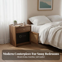 Nordic design Bedside Safe Cabinet Rattan Woven Door Nightstand with Lockable Drawer Digital Keypad Lock Storage Furniture Keyless Entry for DesignAware Individoubles, Homeowners, Students, Bedroom, Home, Living Room, Office