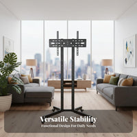 Mobile TV Stand Heavy Duty Rolling TV Cart with Wheels 360-degree Rotation Casters Adjustable Viewing Portable Presentation Stand Steel Frame Suitable for Businesses Office Exhibitors Conference Room