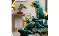 Solid Wood Base Ceramic Feng Shui Ornament Tiger Figurine Water Fountain Crystal Ball Water Feature for Business Owners, Entrance Hall, Desktop, Living Room, Meditation Space