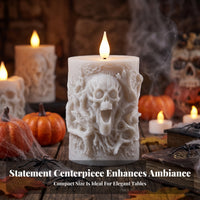 Spooky Skull Candle | Warm Eerie Glow, LED Candle with artificial wick, for spooky venues