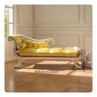 Miniature Long Seat Hand-Sewn Dollhouse Daybed Vintage Style Wooden Doll Couch for Collectors